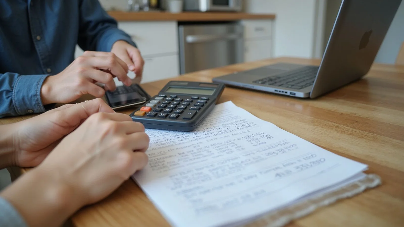 Renter calculating move-in costs with a calculator and notes