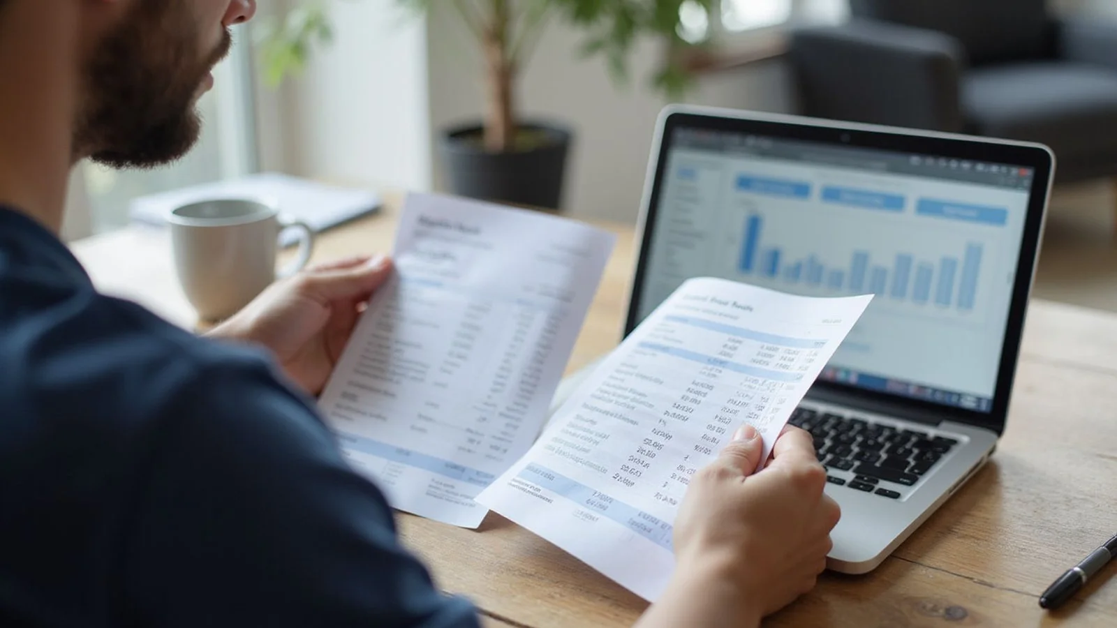 Renter comparing two credit report scenarios on paper