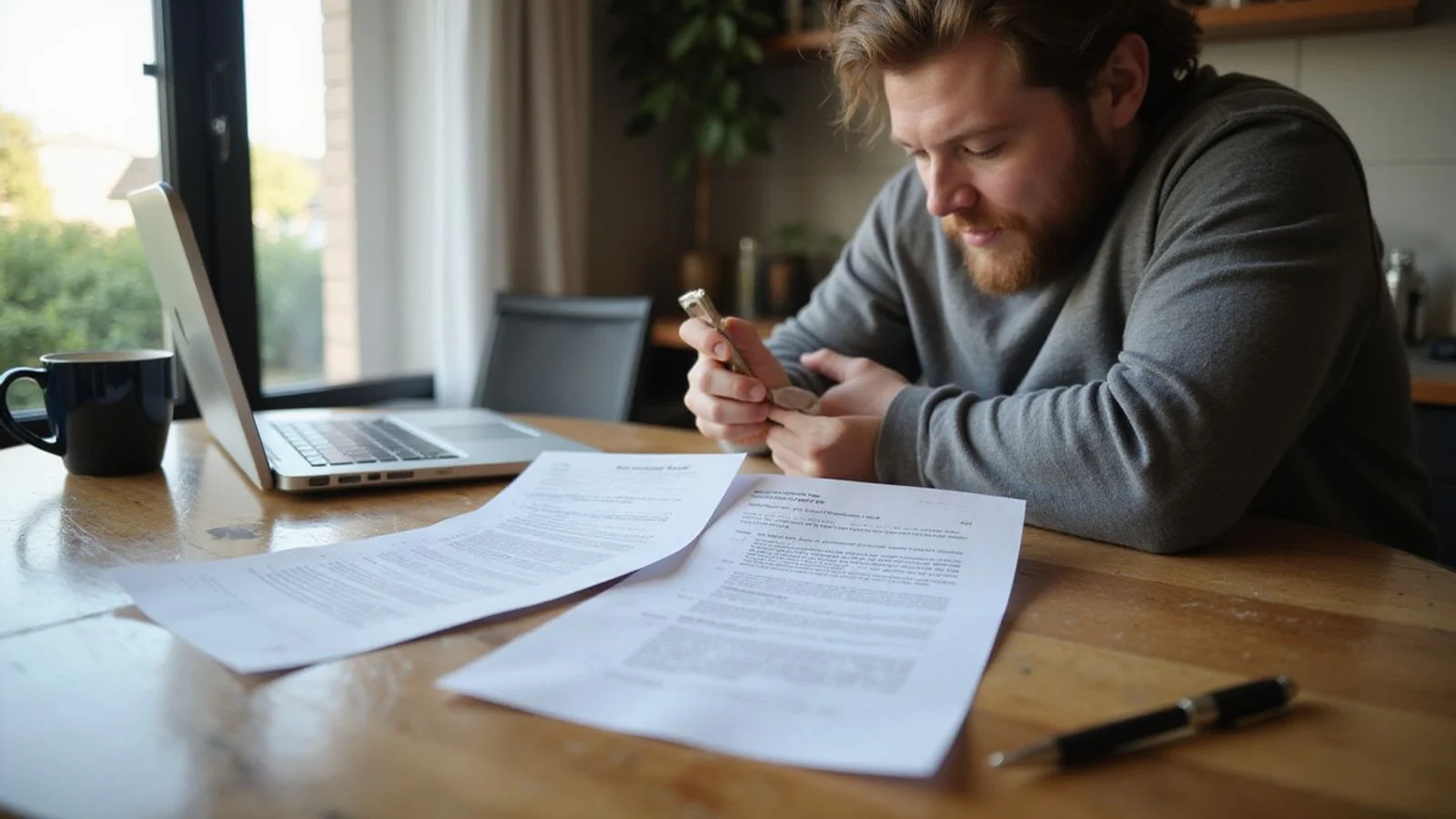 Renter comparing two documents side by side at a table