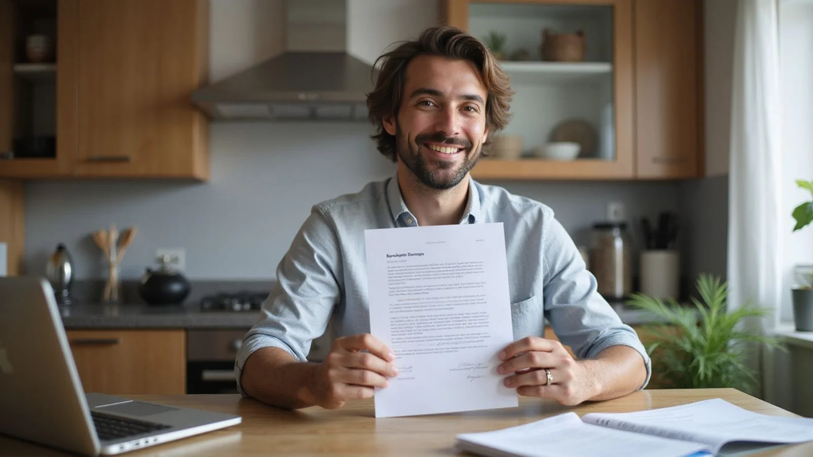Renter holding a bankruptcy discharge letter, hopeful