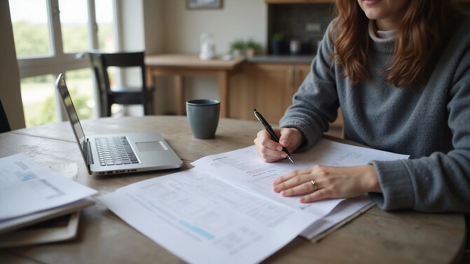 Renter looking determined while filling out an application at home