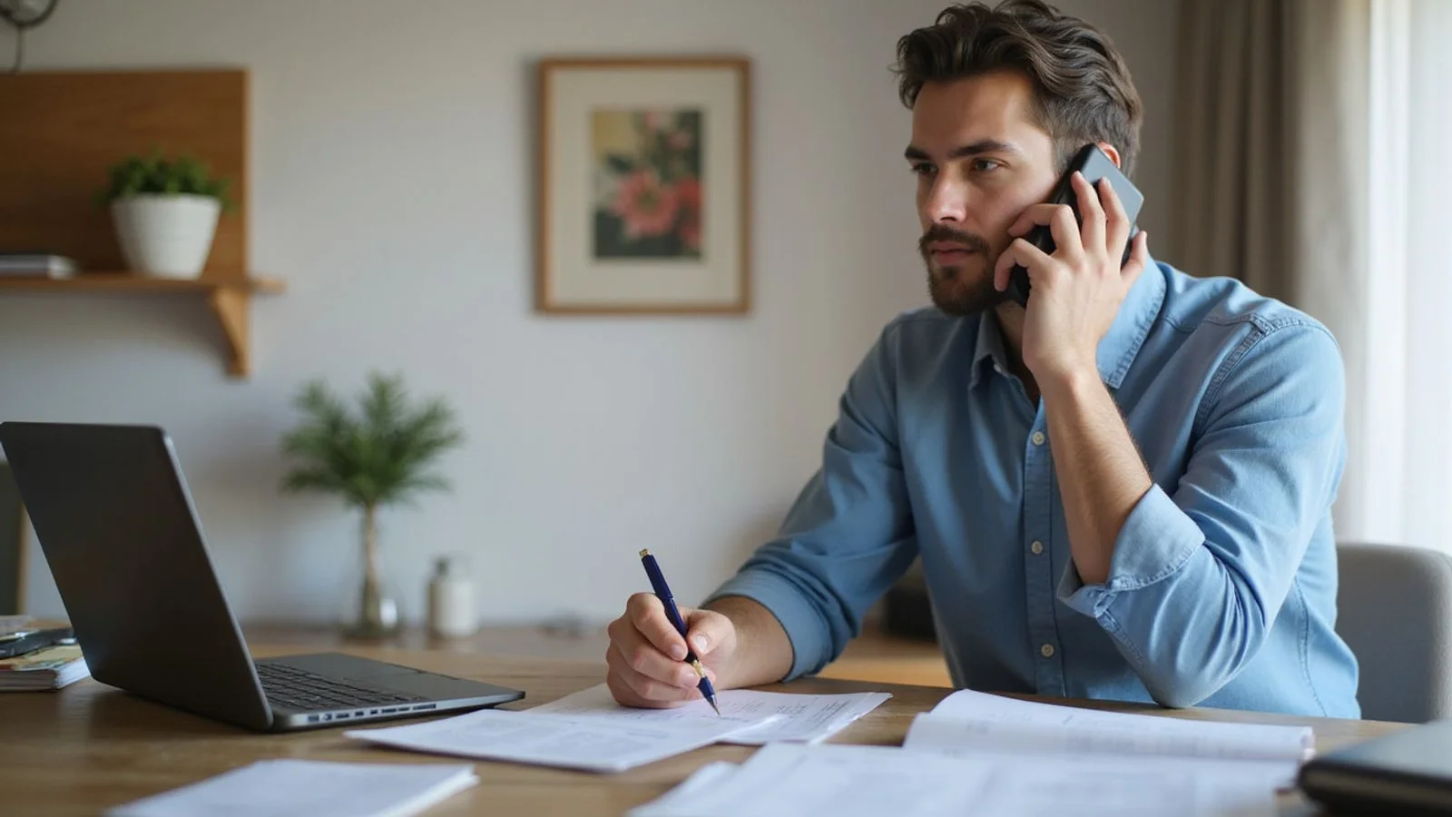Renter on the phone with paperwork, requesting a document