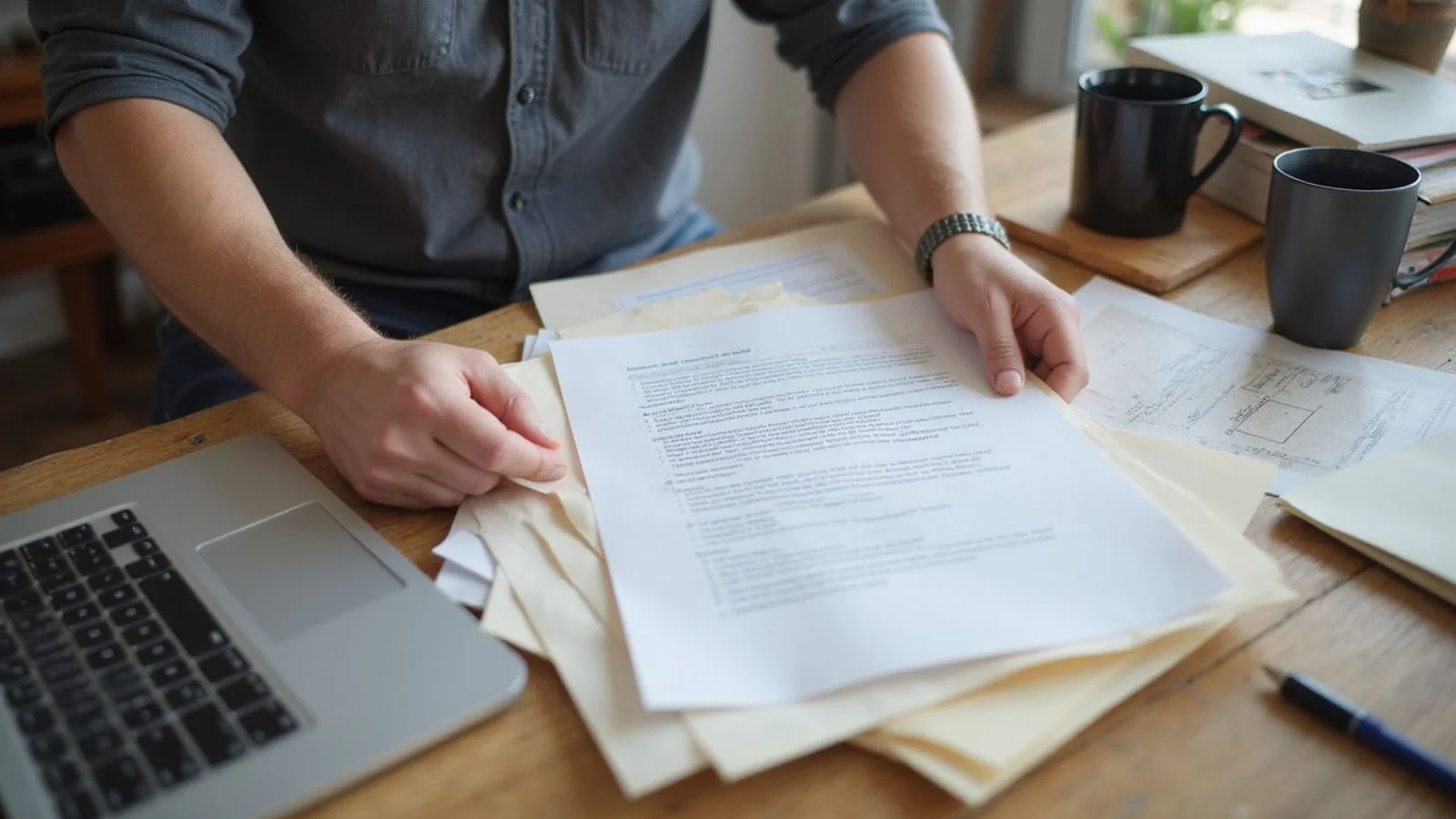 Renter organizing documents confidently at a desk
