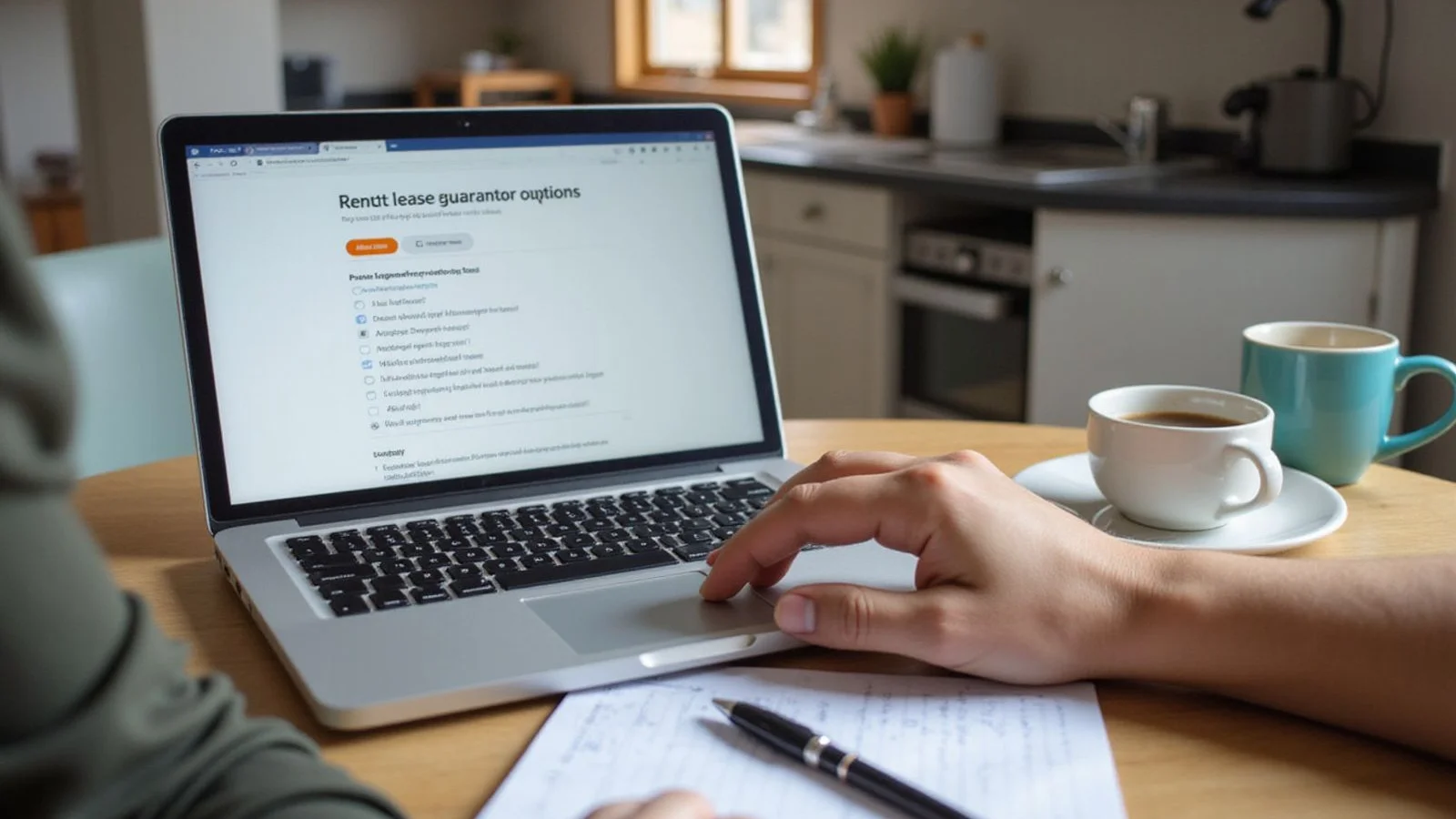 Renter reading about guarantor options on a laptop
