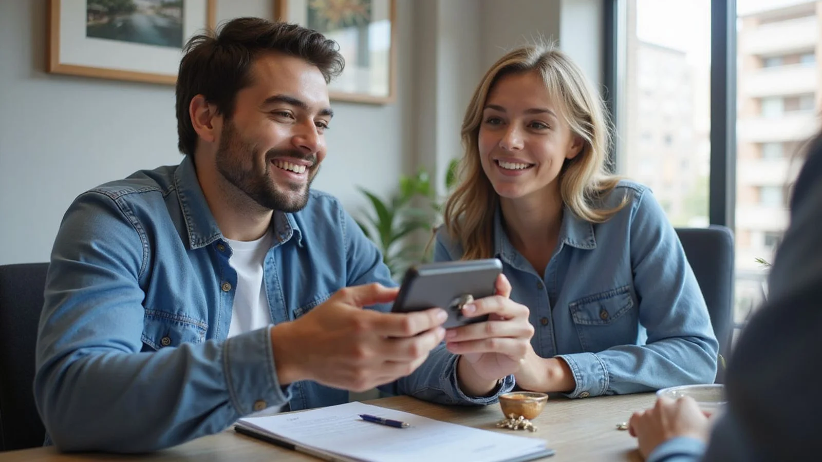 Renter receiving keys to a new apartment, genuine smile