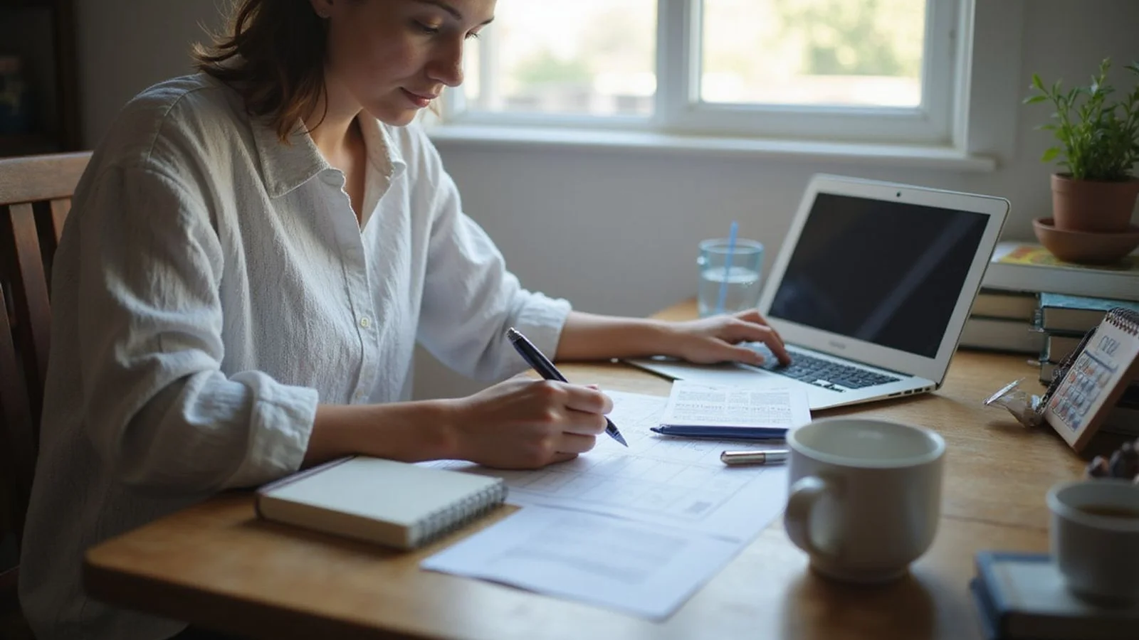 Renter reviewing a calendar and paperwork at home