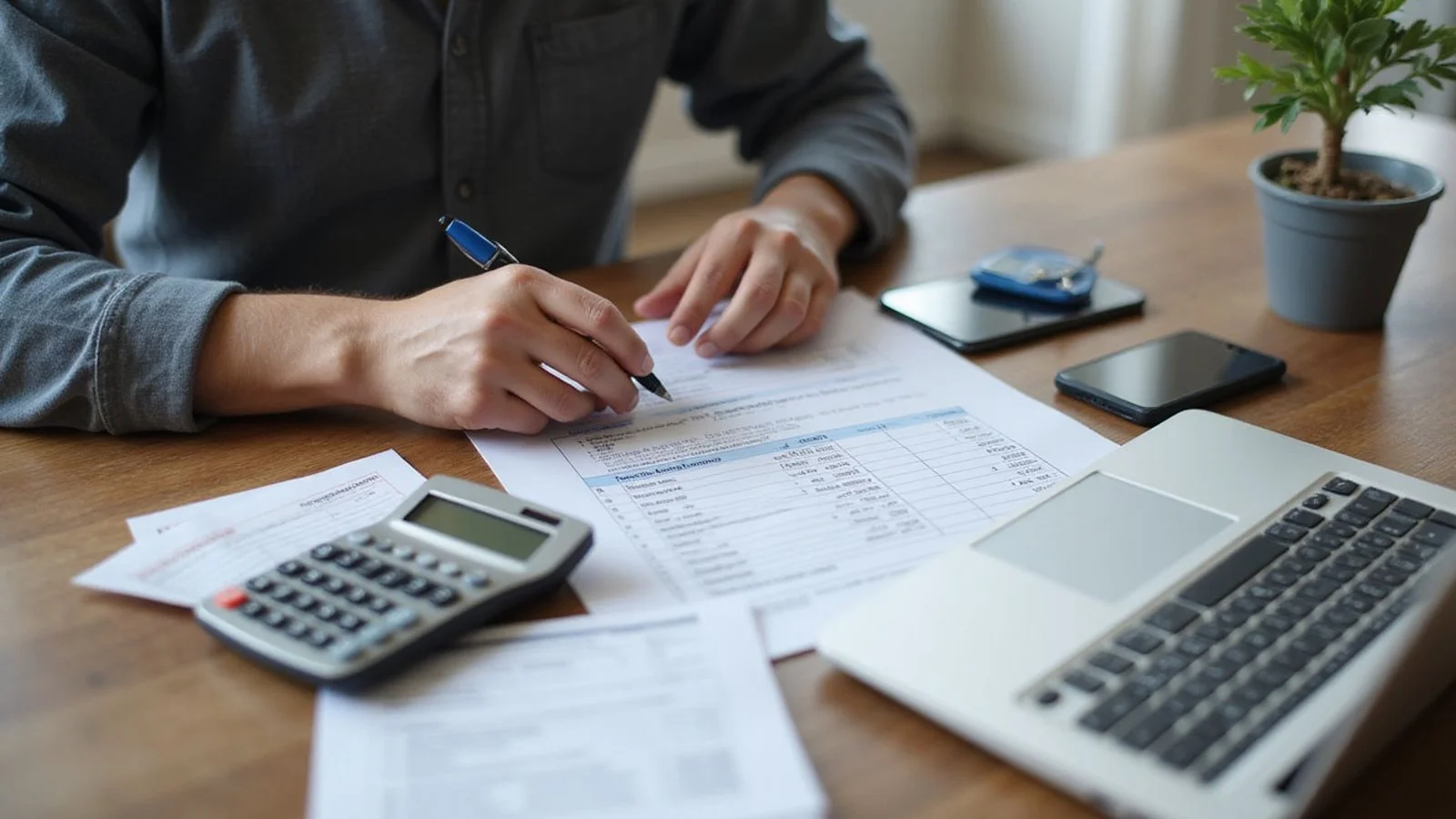 Renter reviewing a repayment plan budget at a desk