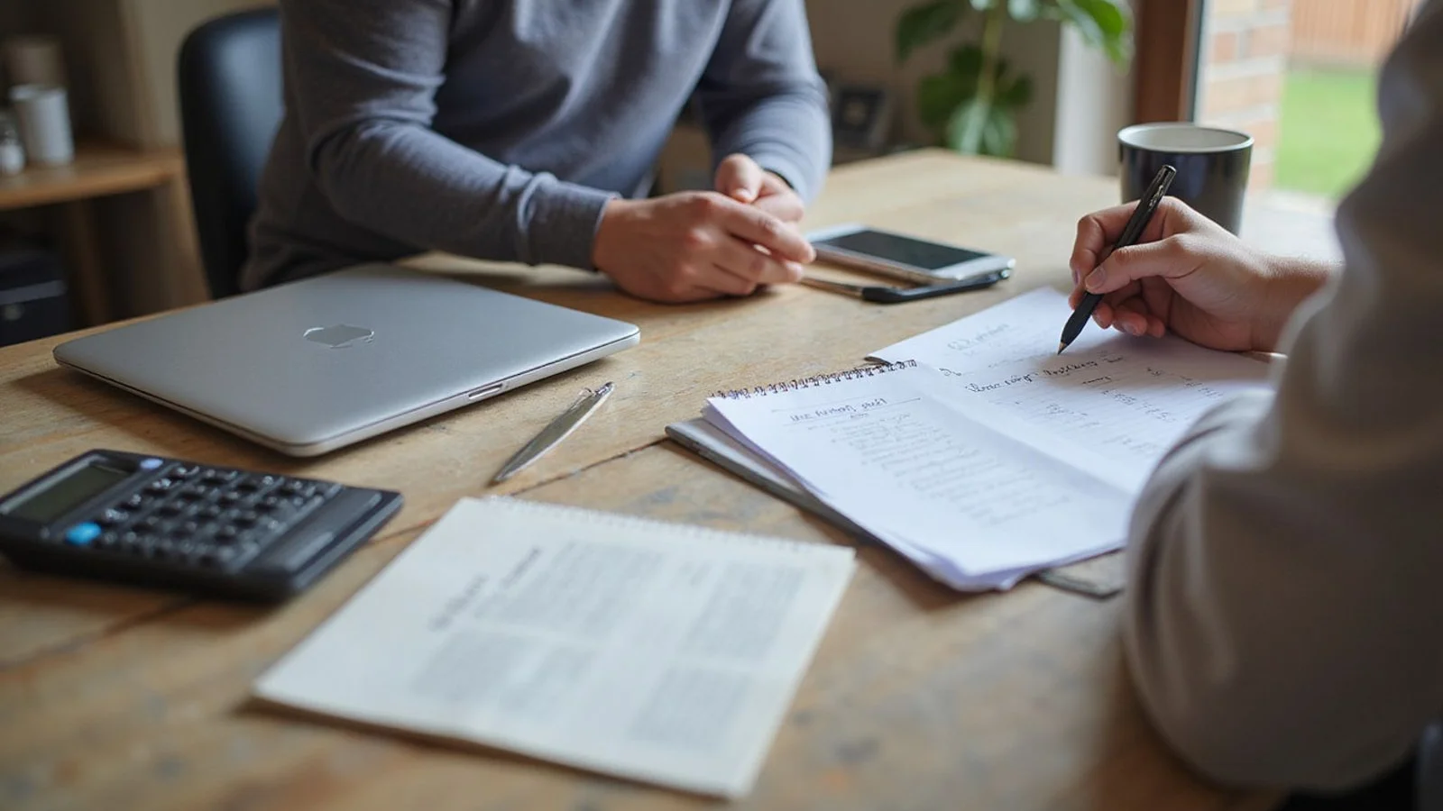 Renter weighing options with notes on paper at a table