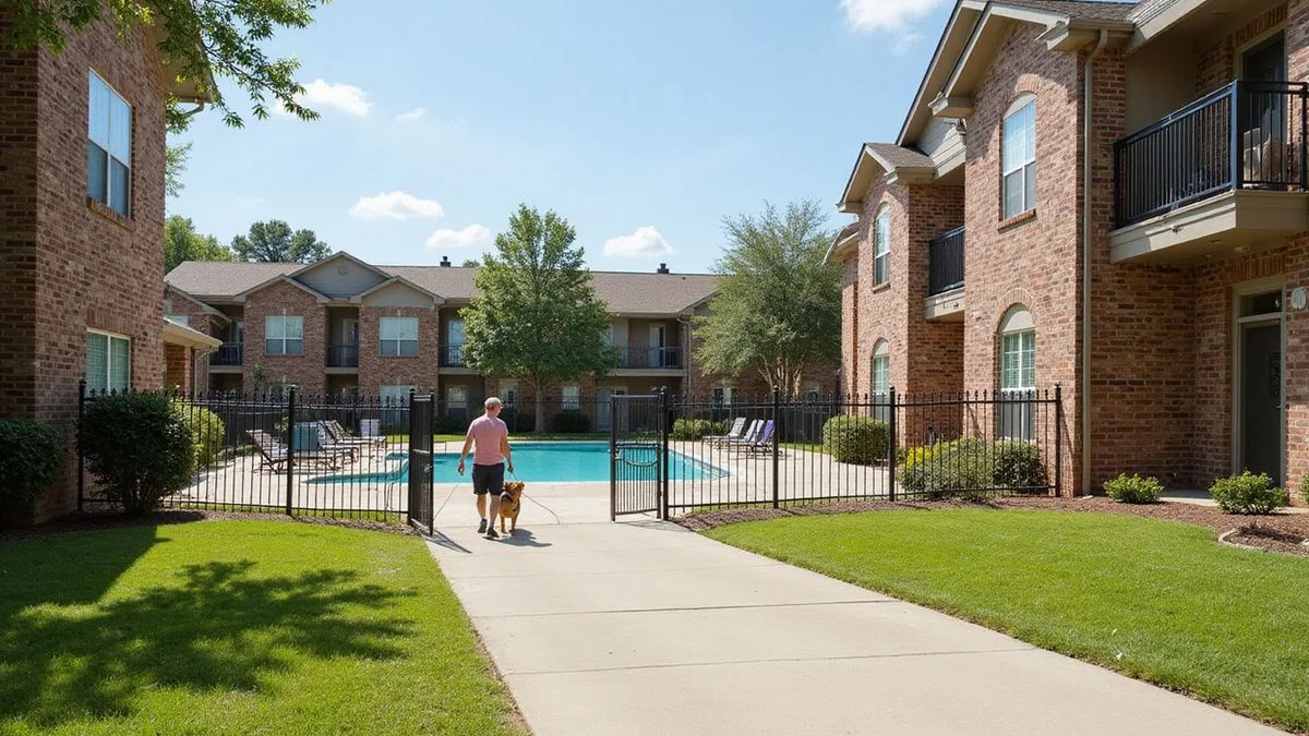 Texas apartment community exterior in summer daylight